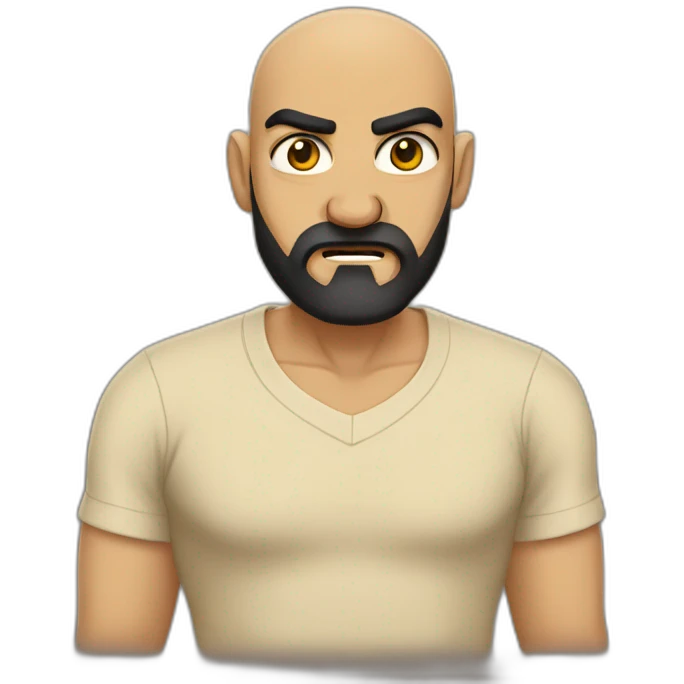 angry egyptian bald guy with black beard in beige t-shirt emoji