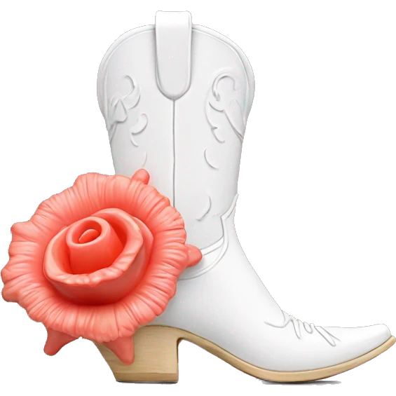 White cowgirl boot vase with coral sticking out of it emoji