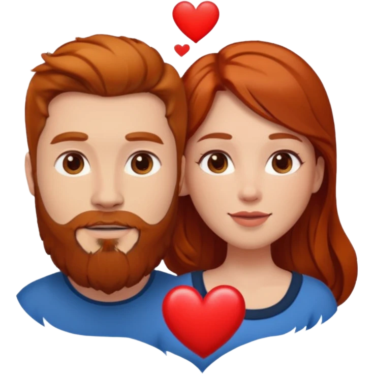 👩🏼‍❤️‍👨🏽 Something like this, but make the guy more lighter and give the girl a bit more red hair like ginger style make the guy have dark brown hair, same with the beard and add a heart in the middle above us emoji