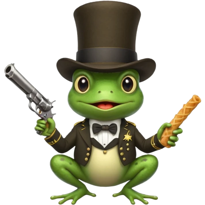 Frog revolver churro army clothes top hat emoji