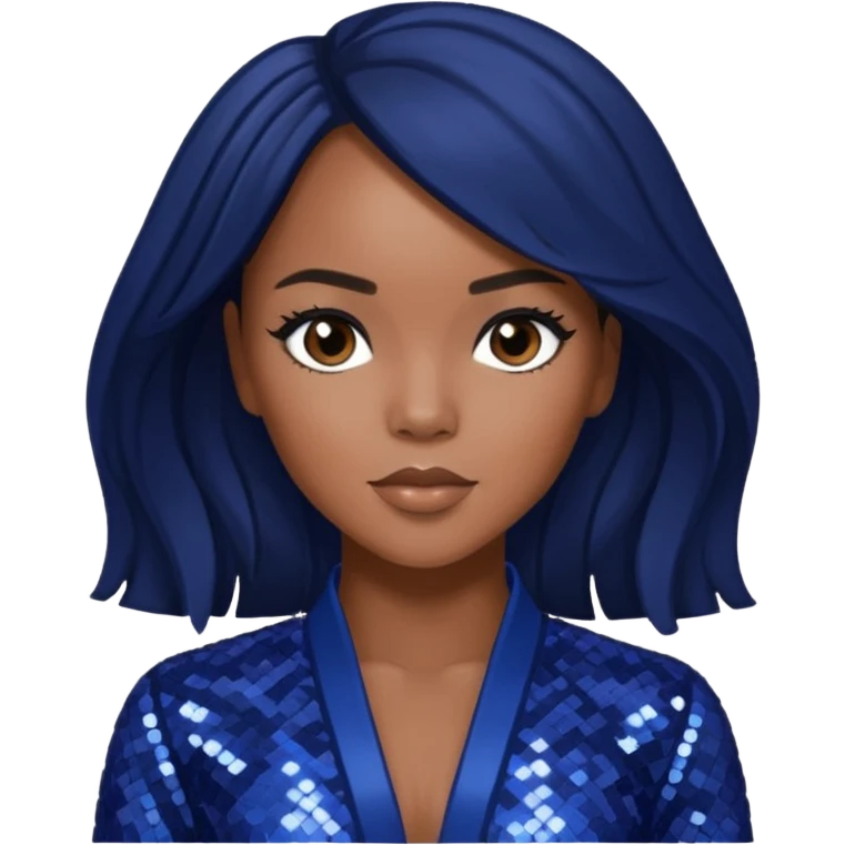 LeToya Luckett with long dark brown hair hair, indigo sequin outfit emoji