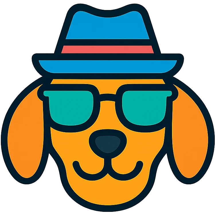 dog wearing sunglasses and a hat, cartoon style with colorful outline emoji