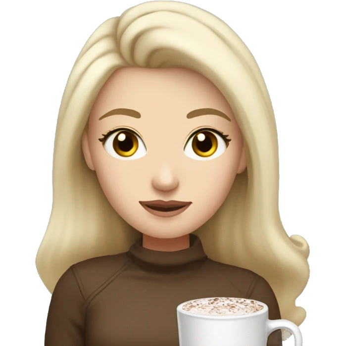 white girl with Ash-blond hair and gray eyes and a hot chocolate emoji