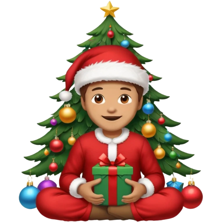 create a realistic emoji of a logistic woke. He sits under a christmas tree emoji