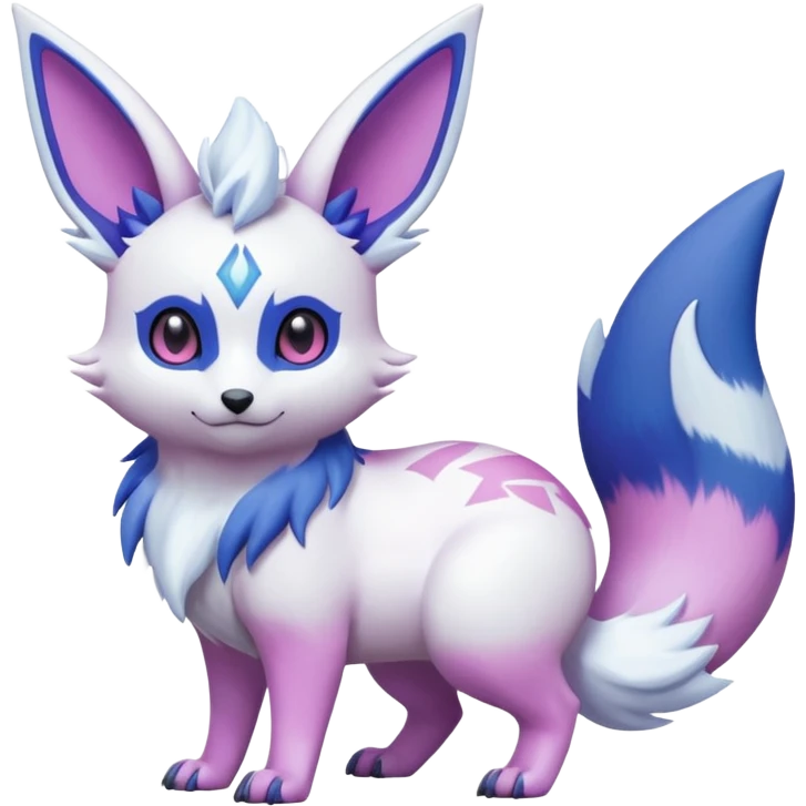 Hyper-realistic Beautiful Real life wild feral Frosty Albino Shiny White with Violet and Indigo and pink markings Eevee-Liepard-Zangoose-Pokémon-Digimon-Fakémon-fusion-hybrid-creature emoji