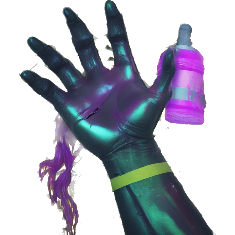 .Zombie_ Vaporwave black holographic oilslick zombie unicorn yellow caution tape prosthetic arm  emoji