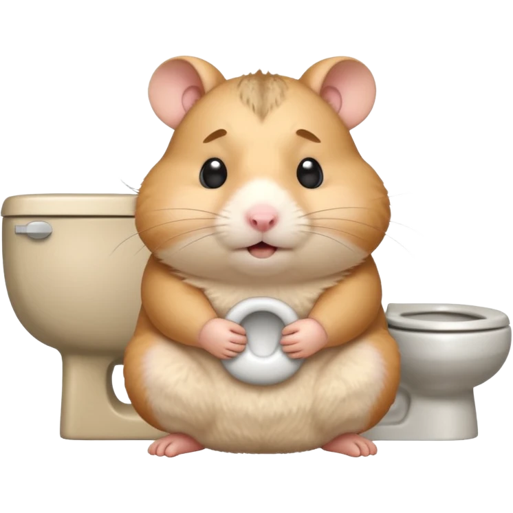 Cute chubby cartoon-style hamster sitting on toilet pooping looking as if he had an accident emoji