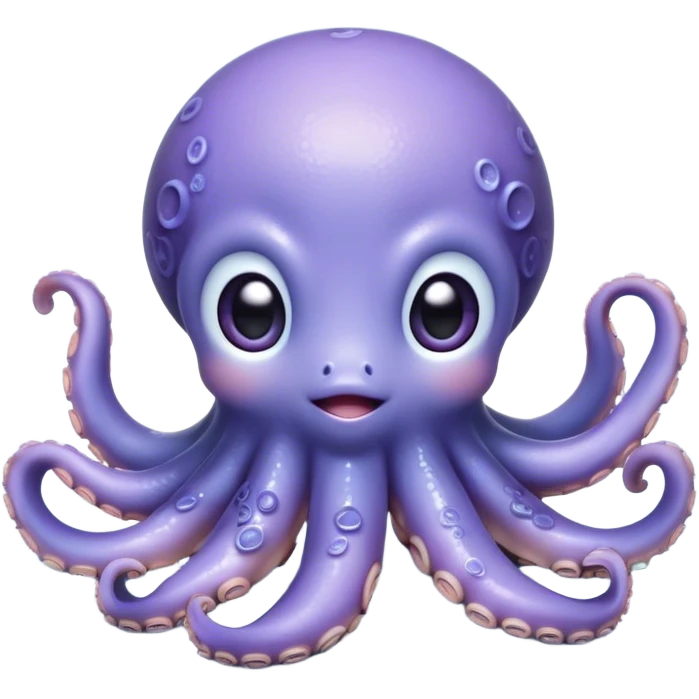 Cinematic Cute Shy Baby Octopus Portrait Emoji, Tentacles tucked slightly inward in an adorably bashful pose, featuring a softly glowing, round light blue-purple body with enormous, soulful eyes peering out timidly, Simplified yet irresistibly adorable features, highly detailed, glowing with a delicate, soothing marine radiance, high shine, quiet yet expressive, stylized with an air of gentle mystery, soft glowing outline, capturing the essence of a tiny, shy deep-sea creature that seems as if it could slowly peek out and explore the world with cautious curiosity! emoji