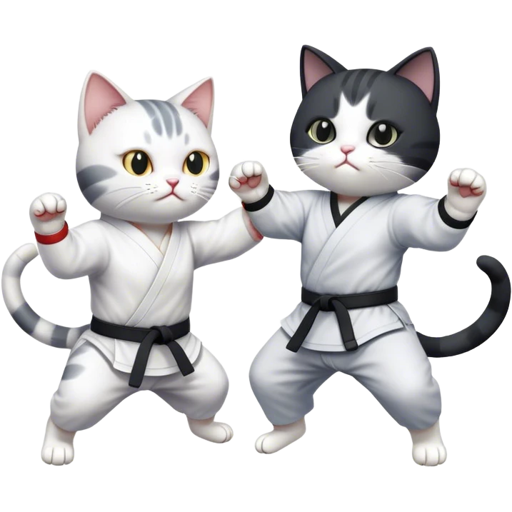 Black and white cat karate fighting a grey and white cat emoji