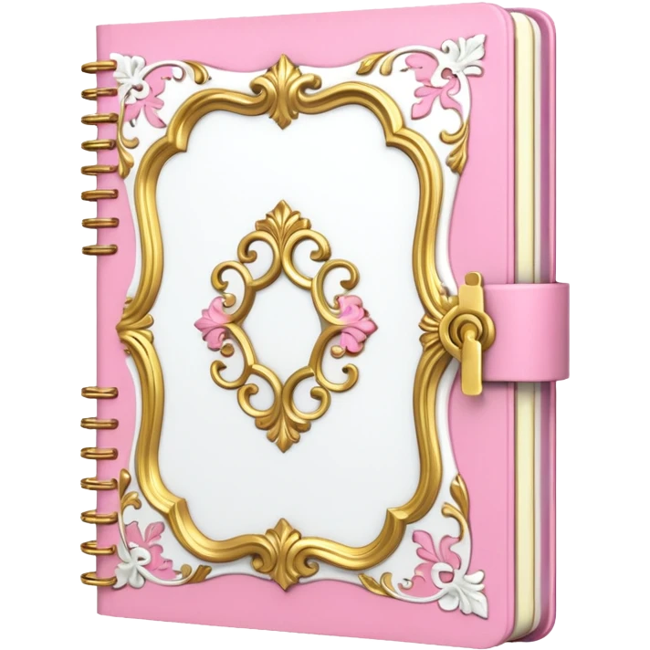 Notebook rococo style, gold and pink and white. angled view emoji