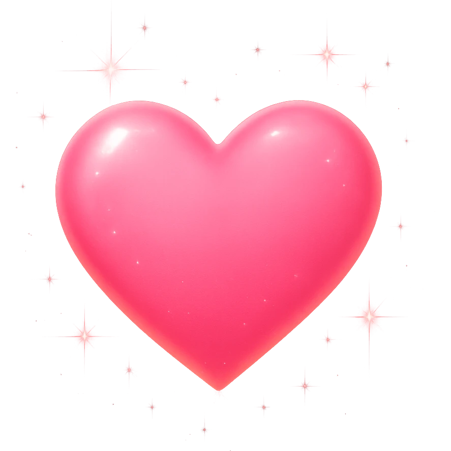Add bright shine and glow to the pink heart in emoji style with a transparent background, making it look luminous and sparkling. emoji