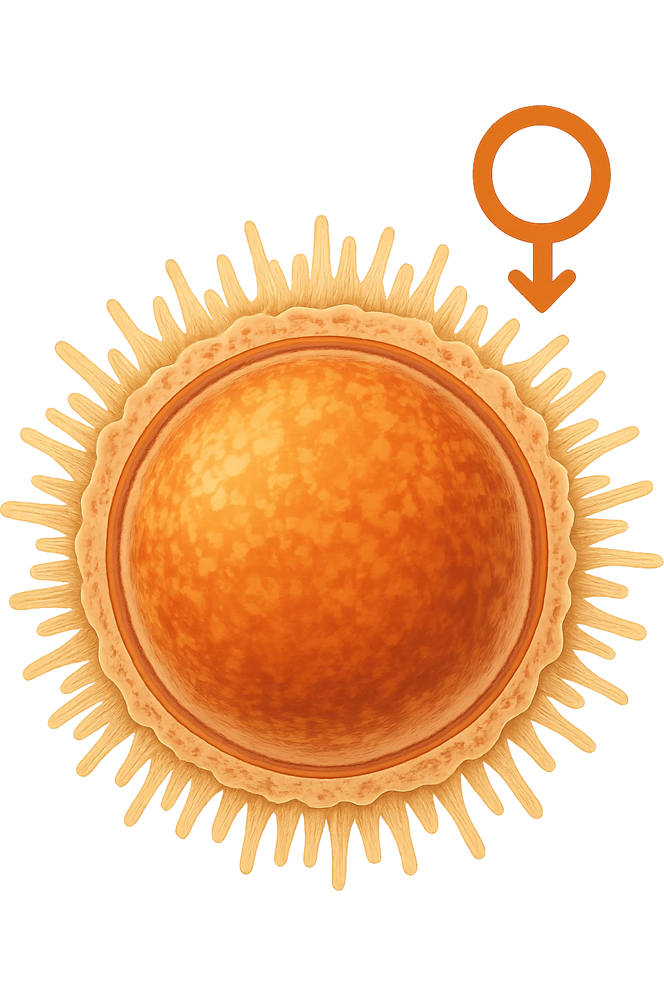 realistic image of healthy mature ovum, high-quality ovulation symbols, anatomical details, warm colors, no background, aspect ratio 2:3 emoji