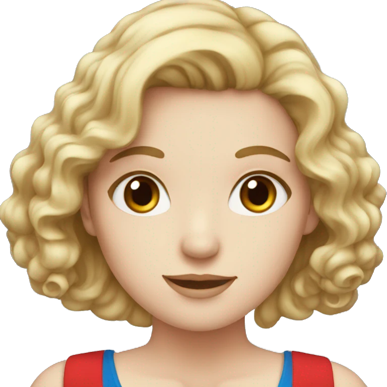 White girl with blue dress and wavy hair red emoji