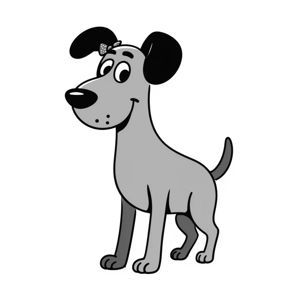 Blue Great Dane with a sparkly bow on its ear, hand-drawn cute style emoji