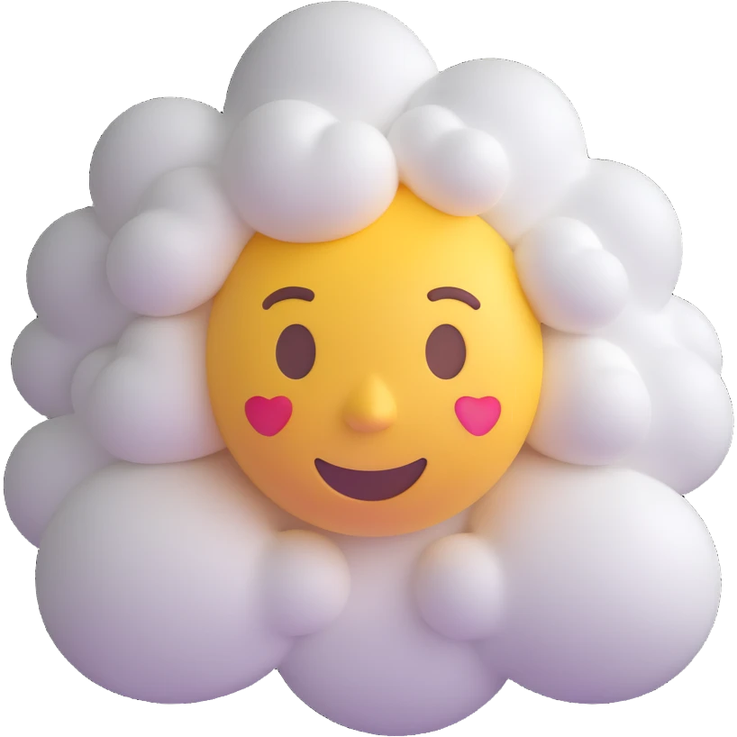 person made entirely of 3D emoji clouds, volumetric, white, soft clouds, shoulder-up, front view, realistic lighting and shadows, 3D emoji style emoji