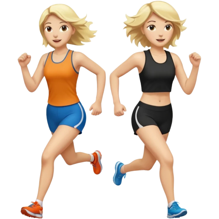 2 white women running holding hands one blonde one dark haired same direction emoji