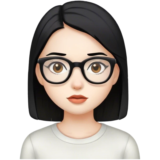 a girl with white skin, straight black hair, with glasses and brown eyes emoji