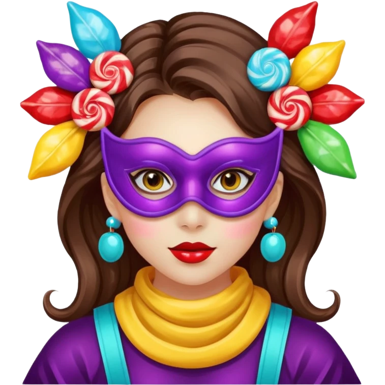 girl with a lot of accessories and masks made out of candy emoji