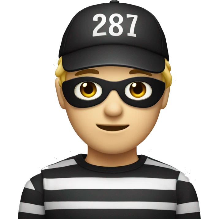 Robber emoji with blonde hair white and black striped shirt wearing a black cap a black eye mask  emoji