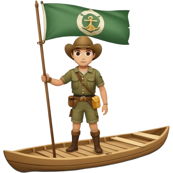 ranger on a wooden raft with a white flag on its mast emoji