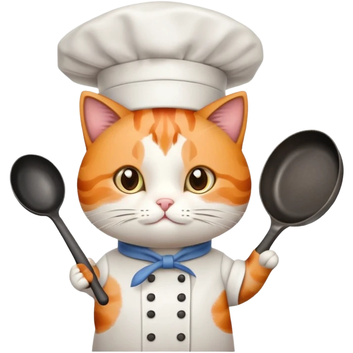 calico cat with a frying pan and chefs hat emoji