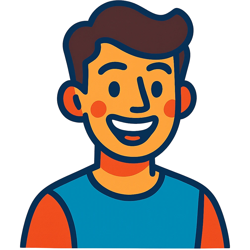 portrait of a happy young man, smiling, cheerful expression in vibrant toon style emoji