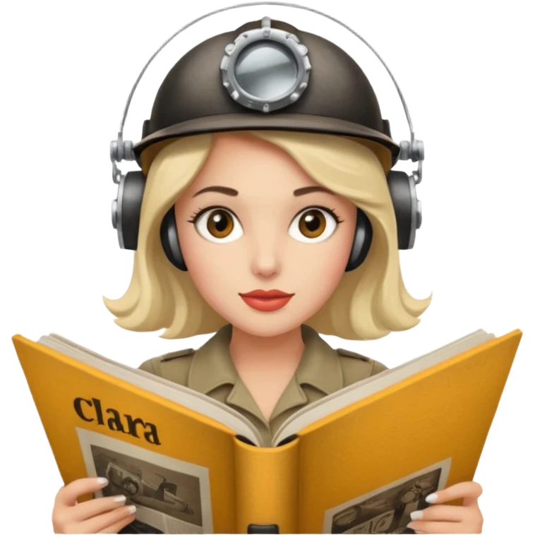 Emoji de mujer con casco secador, pelo recogido, rulos y leyendo revista, estilo vintage chic emoji