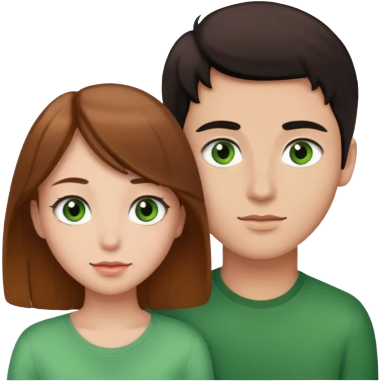 A boyfriend with light brown hair and green eyes next to his girlfriend with brown eyes and black hair emoji