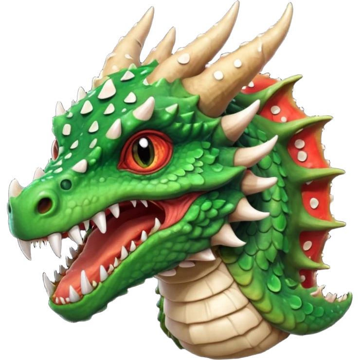 poisonous mushroom dragon beast portrait, head and shoulders only, small dragon face, mushroom cap scales, glowing green spores, sharp teeth, fantasy animal monster vibe, 3D cartoon, mobile game icon style, clean background, no text, no watermark

 emoji