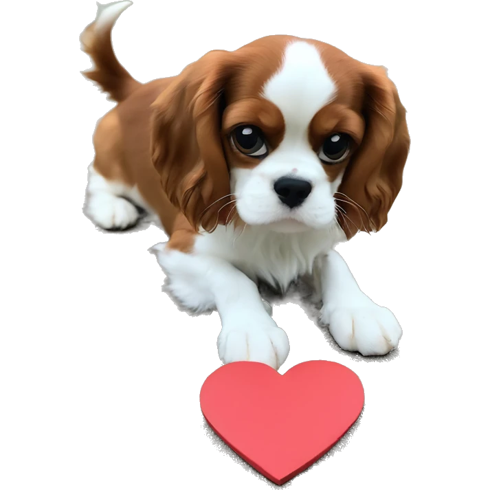 Cavalier King Charles Spaniel holds a heart in his paws emoji