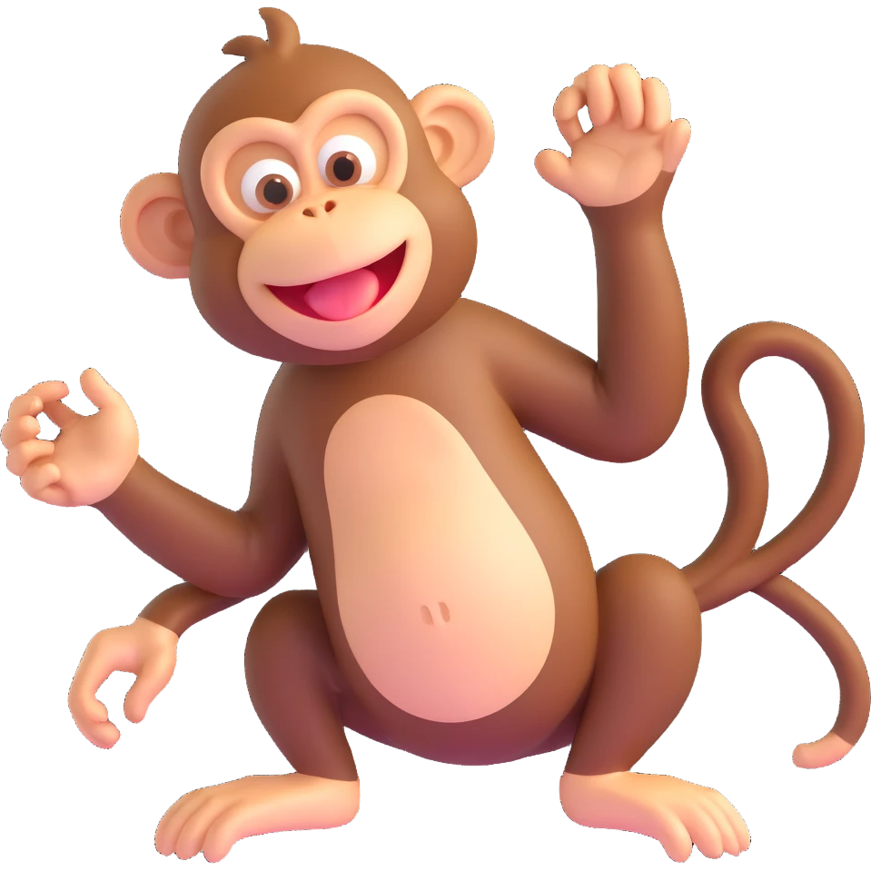 exaggerated monkey throwing poop, 3D style, saturated colors, hilarious expression emoji