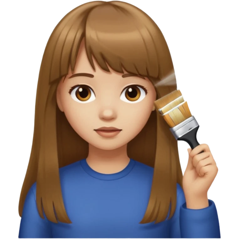 a girl with light skin and medium brown long hair with bangs who is brushing her hair emoji