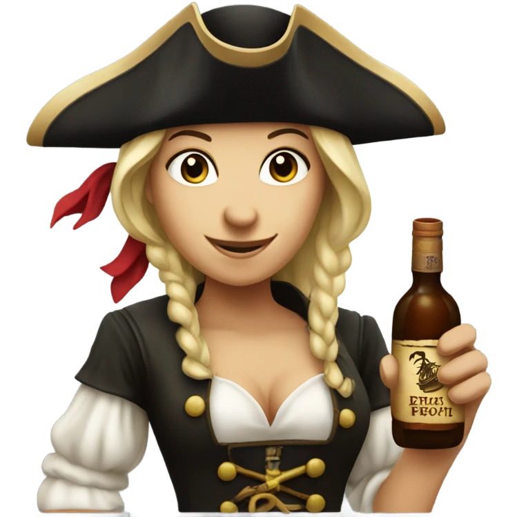 female pirate white with a bottle of rum emoji