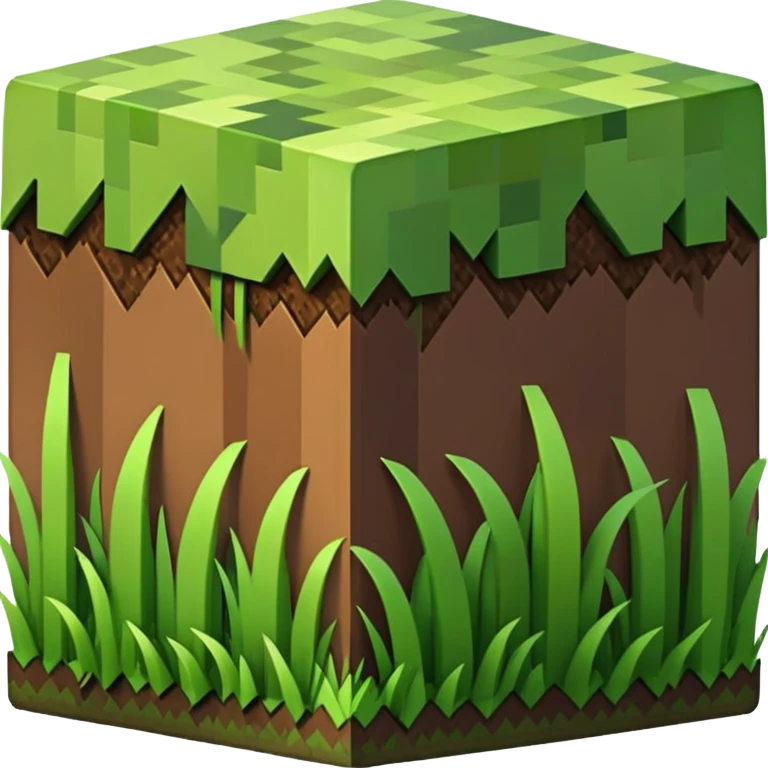 Minecraft grass block, square shape, brown and green, smooth emoji