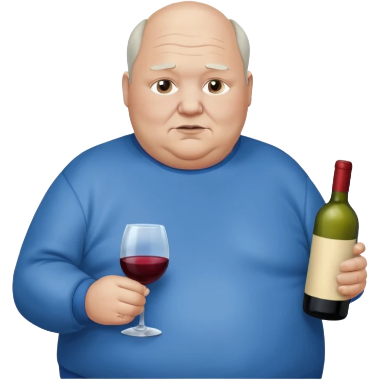 Morbidly obese older man dark hair balding with blue sweatshirt holding bottle of wine emoji