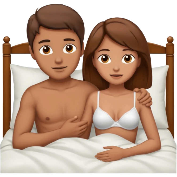 naked mixed man fucks naked woman. Botha of them are having sex on the bed. Action is showed in full height. she is brown hair . she is little boobs. hot scene emoji