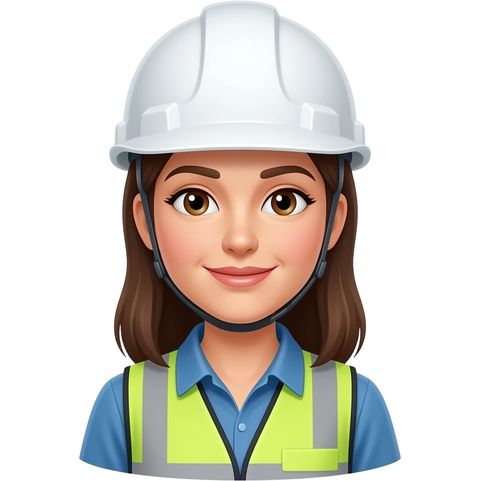 Una mujer que sea de seguridad y salud en el trabajo con casco blanco y que sea un emoji emoji