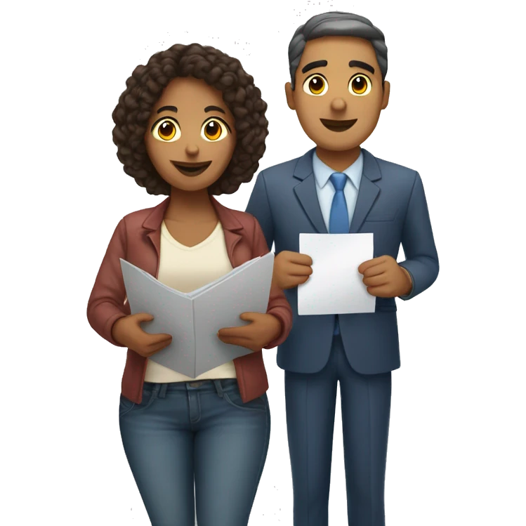 Hispanic man holding a document near an afroamerican woman emoji
