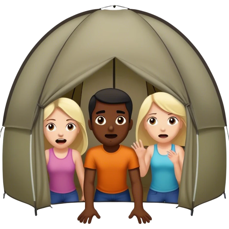 dark skinned black man scaring two white girls inside of a tent emoji