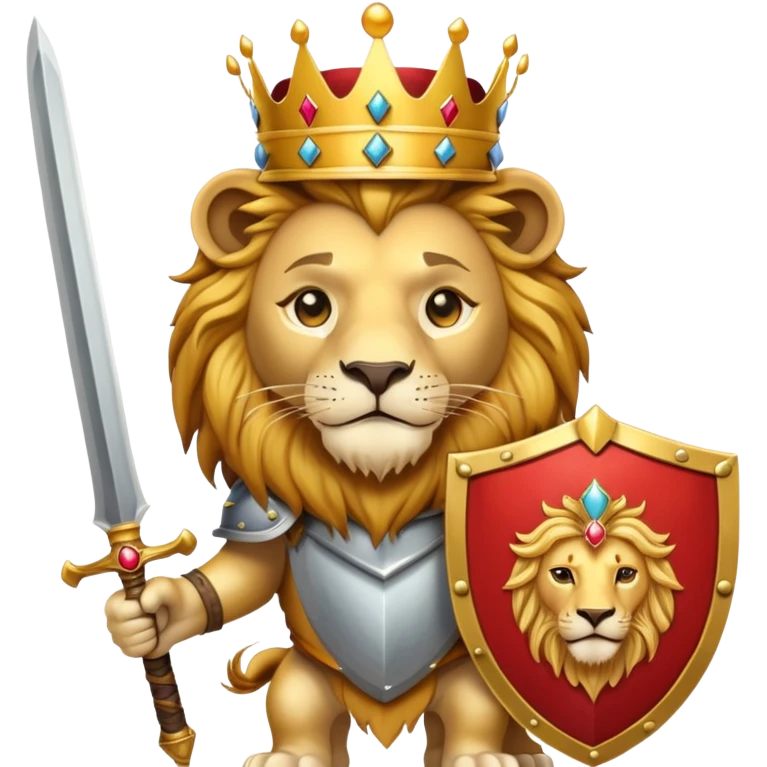 Lion wearing a crown and sword and shield emoji