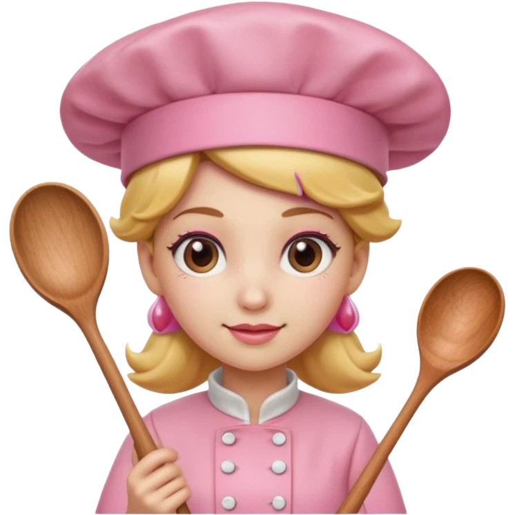 Pink chef hat princess peach with a hand and spoon emoji