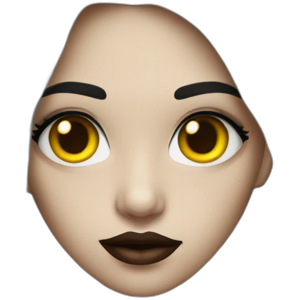  similar to human with red skin, black long hair, yellow eyes (black white of the eye), in black lather dress, black lips emoji