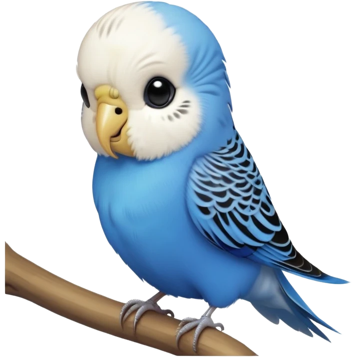 cinematic-cute-blue-budgie-portrait-emoji,-head-tilted-playfully-and-inquisitively,-featuring-a-brilliant-blue-feathered-fur-and white and black feathered face-with-a-natural-sheen,-round,-sparkling-dark-eyes-filled-with-curiosity,-simplified-yet-irresistibly-adorable emoji
