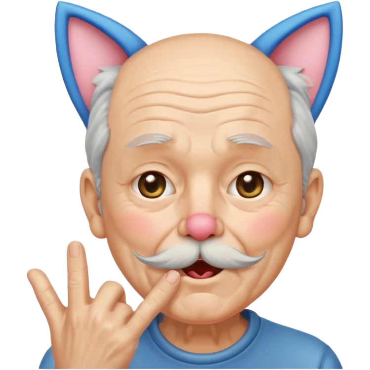 고양이귀가 달리고 윙크를 하며 뽀뽀를 날리는 할아버지 emoji