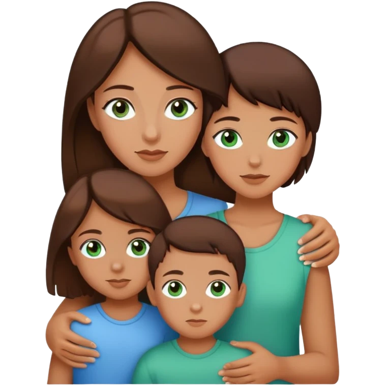 Mom brown eyes with son brown eyes and to little sisters one with green eyes and one with blue all brown hair emoji