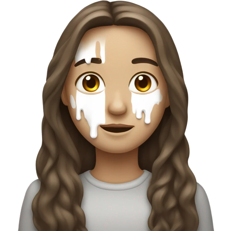 Drip White paint from face long brown hair emoji