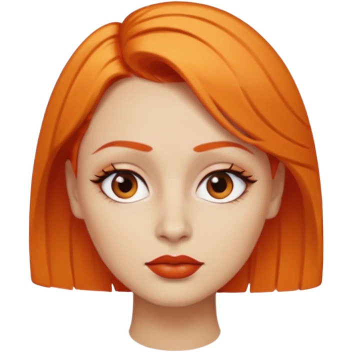 A person emoji with light skin, short orange hair swept to one side, matching orange eyebrows, brown eyes, an oval-shaped face, a small nose, and dark lipstick. emoji