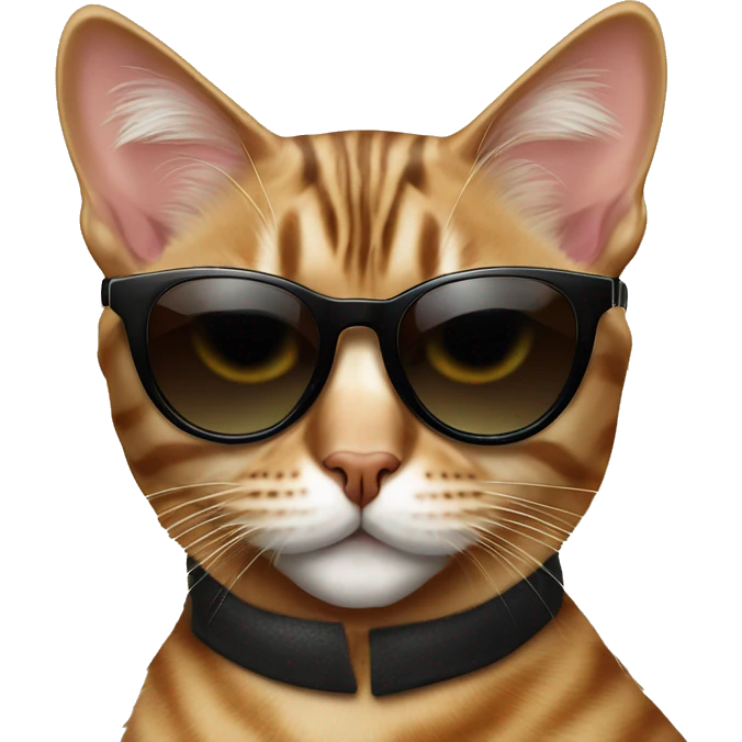 fluffy bengal cat wearing expensive black sunglasses at a fancy restaurant  emoji