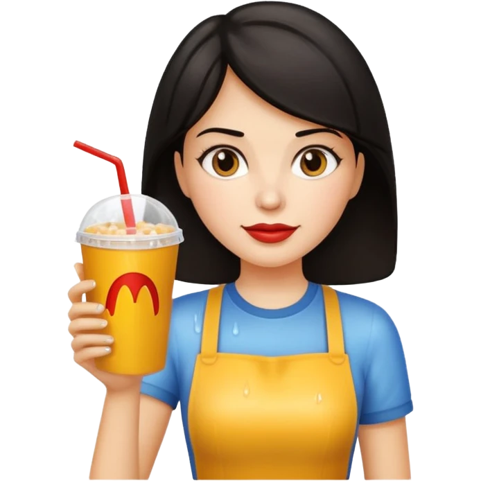 dark haired woman holding fastfood drink emoji