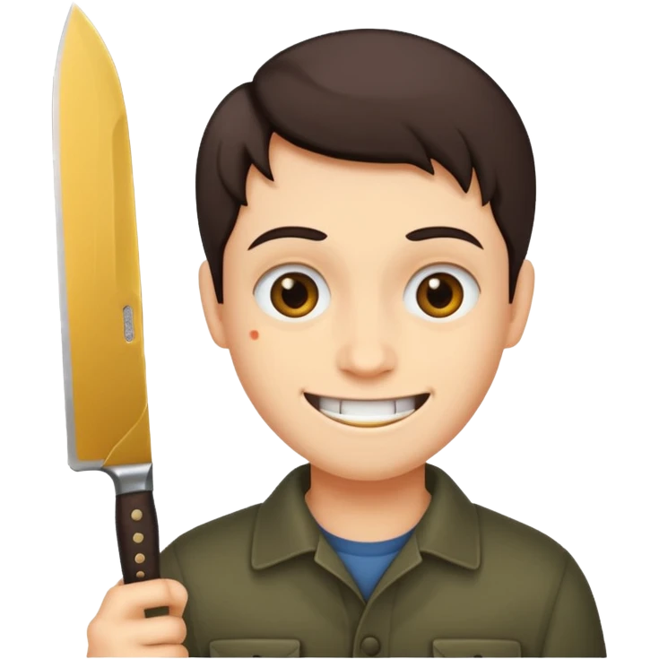 Weird smile holding a knife emoji